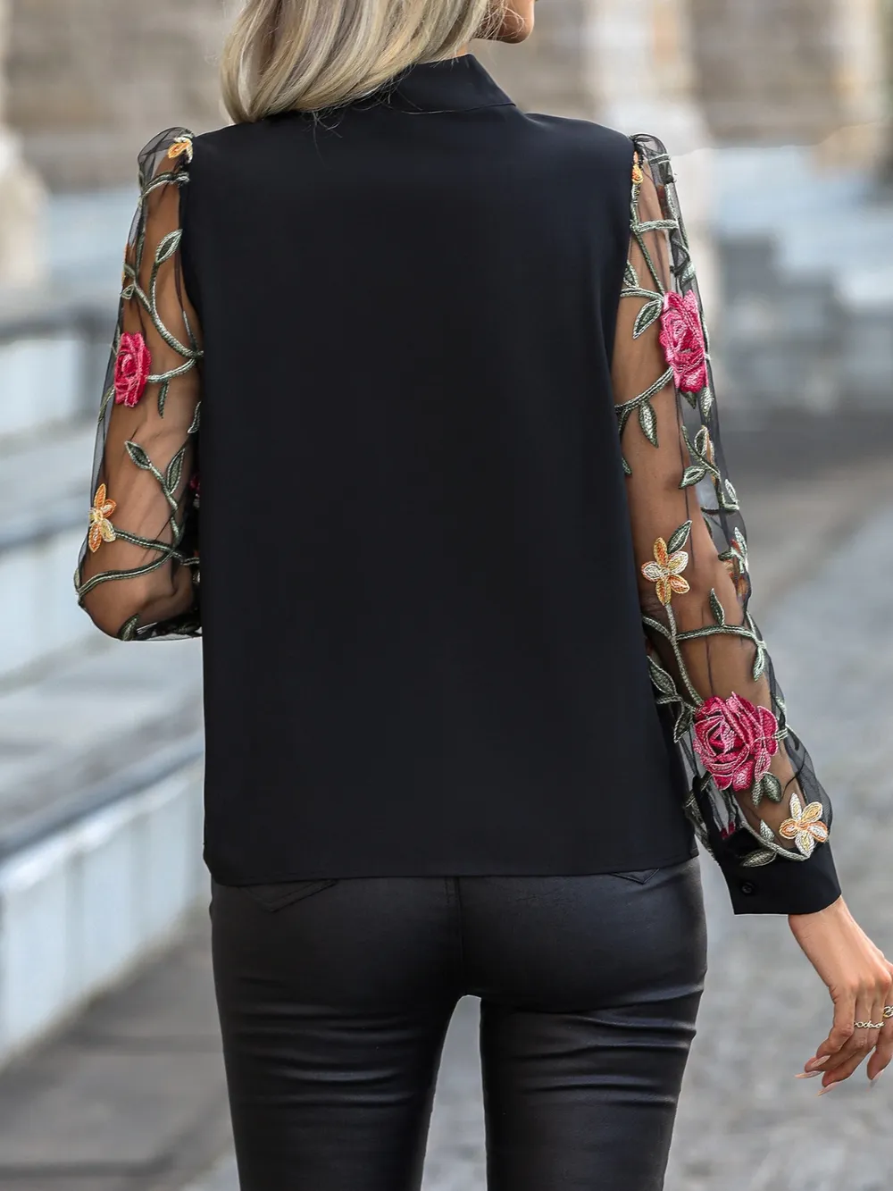 Printed Tie Neck Long Sleeve Blouse, image 3