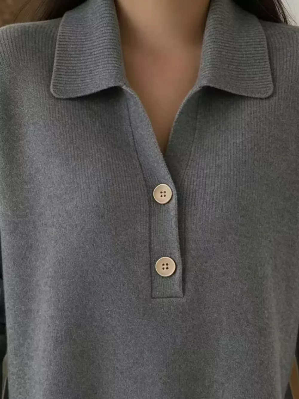 Full Size Button Detail Long Sleeve Sweater Plus Size, image 6