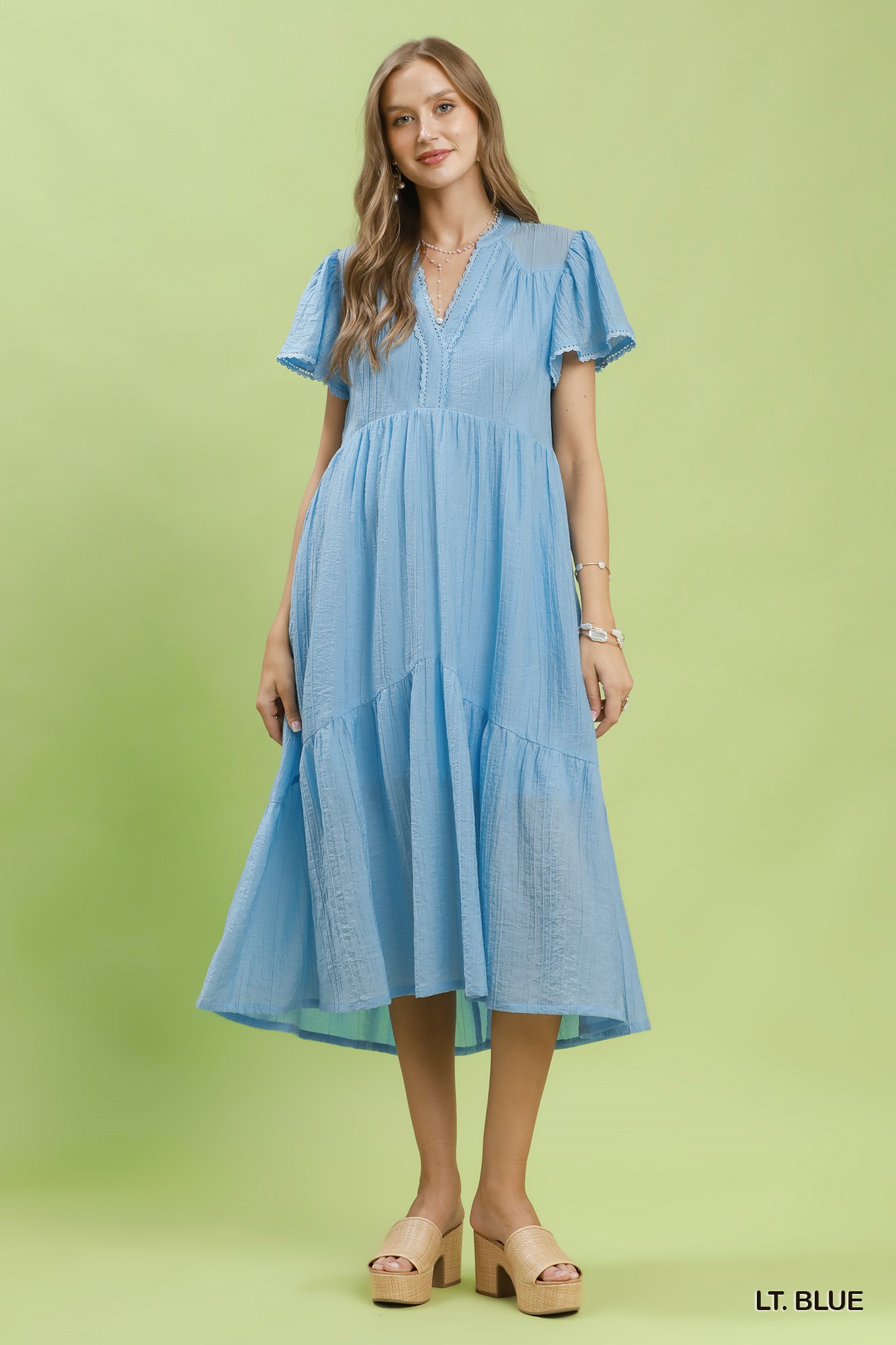 Textured Tiered Midi Dress with Side Pockets, image 6