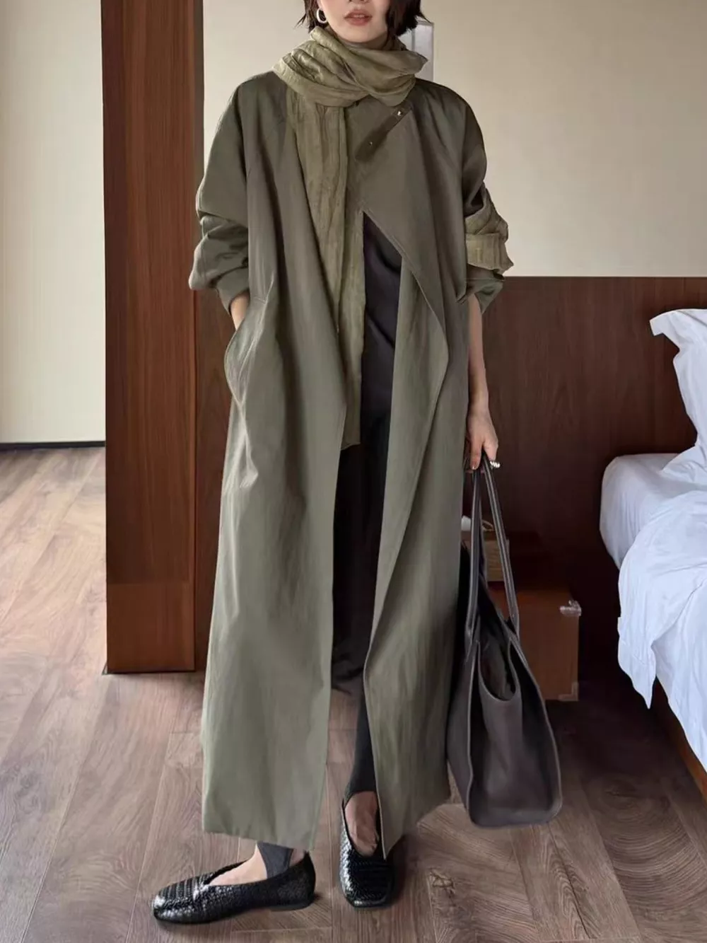 Drawstring Open Front Longline Trench Coat, image 5