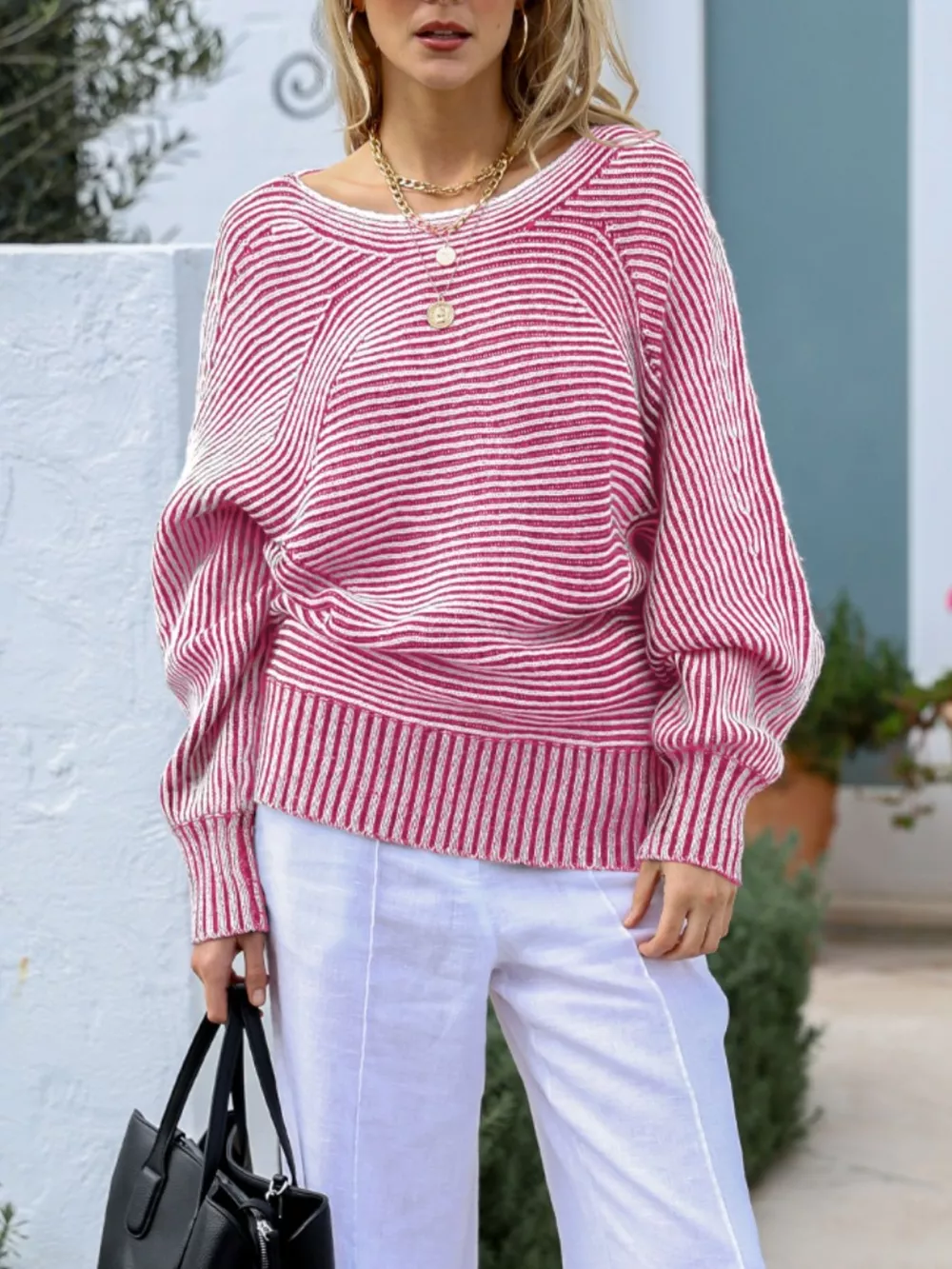 Striped Boat Neck Casual Sweater, image 10