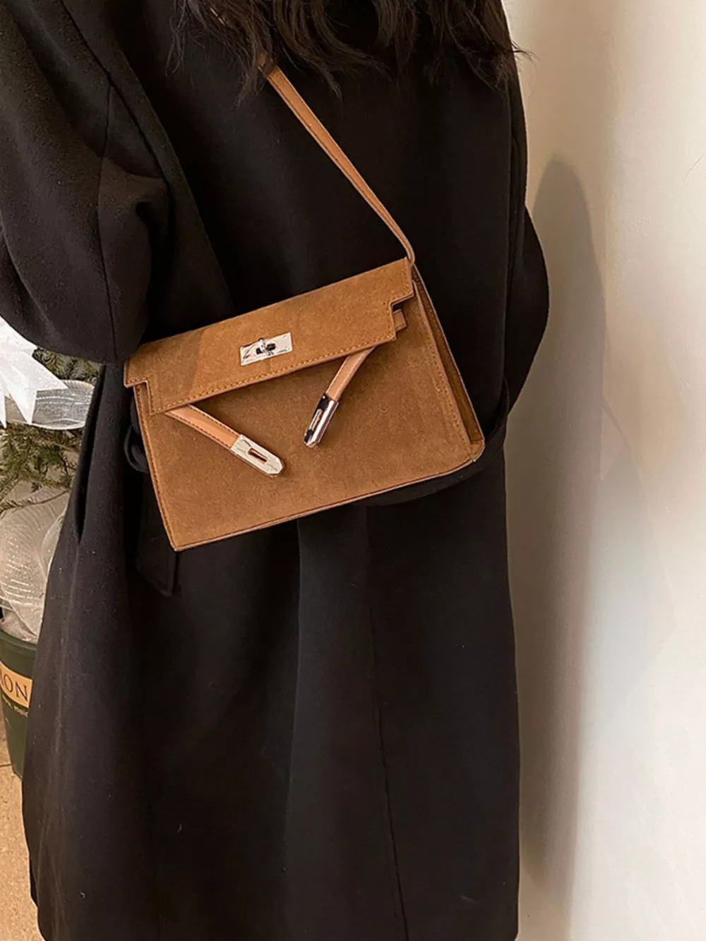 Solid Color Buckle Shoulder Bag, image 8