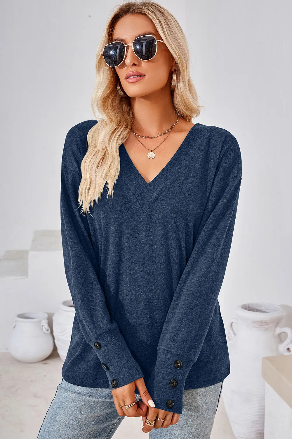 V-Neck Dropped Shoulder T-Shirt, image 7