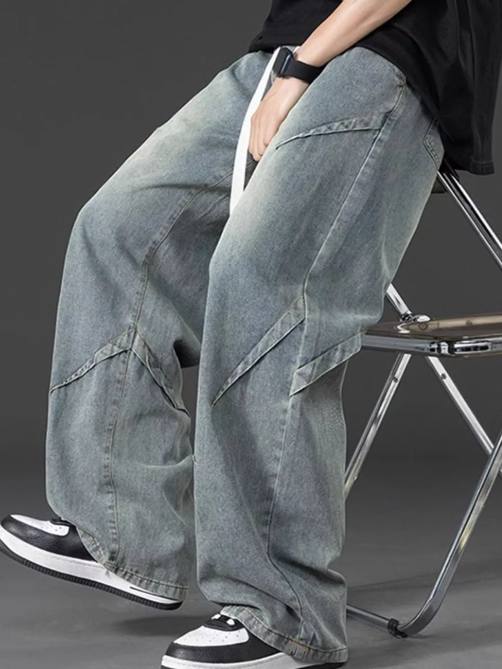 Men's Plus Size Vintage Wash Wide Leg Jeans, image 4