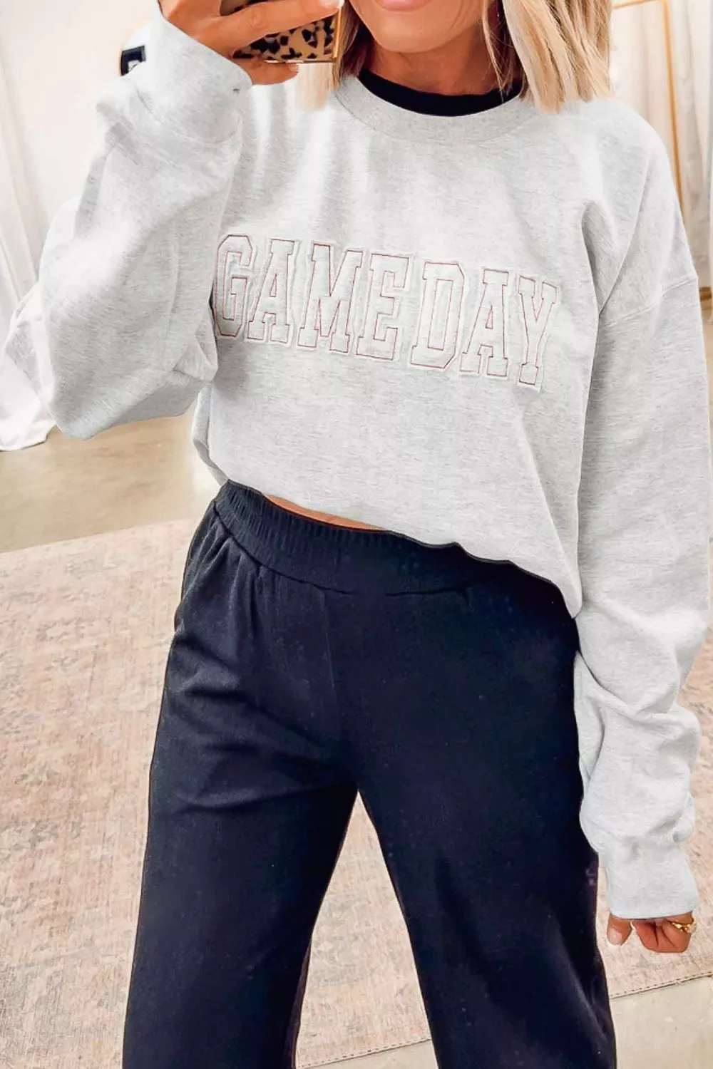 Game Day Letter Embroidery Long Sleeve Round Neck Sweatshirt, image 4