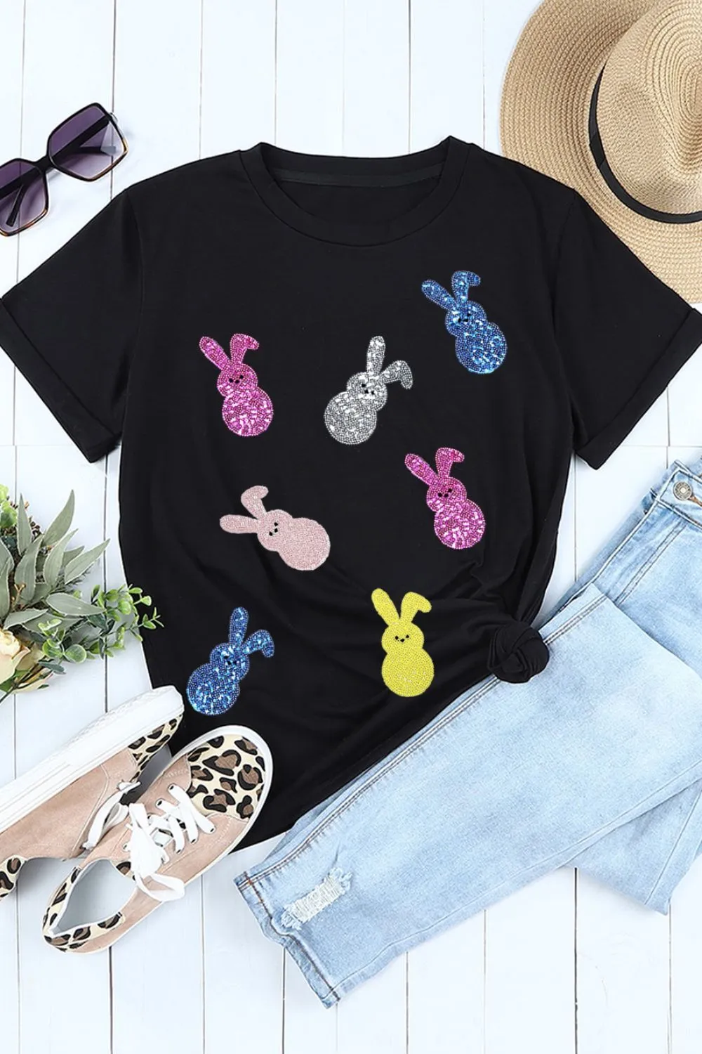 Sequin Bunny Doll Short Sleeve T-Shirt, image 5