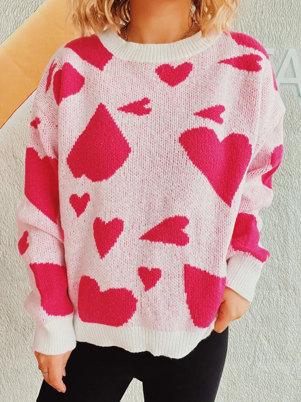 Heart Round Neck Long Sleeve Sweater, image 6