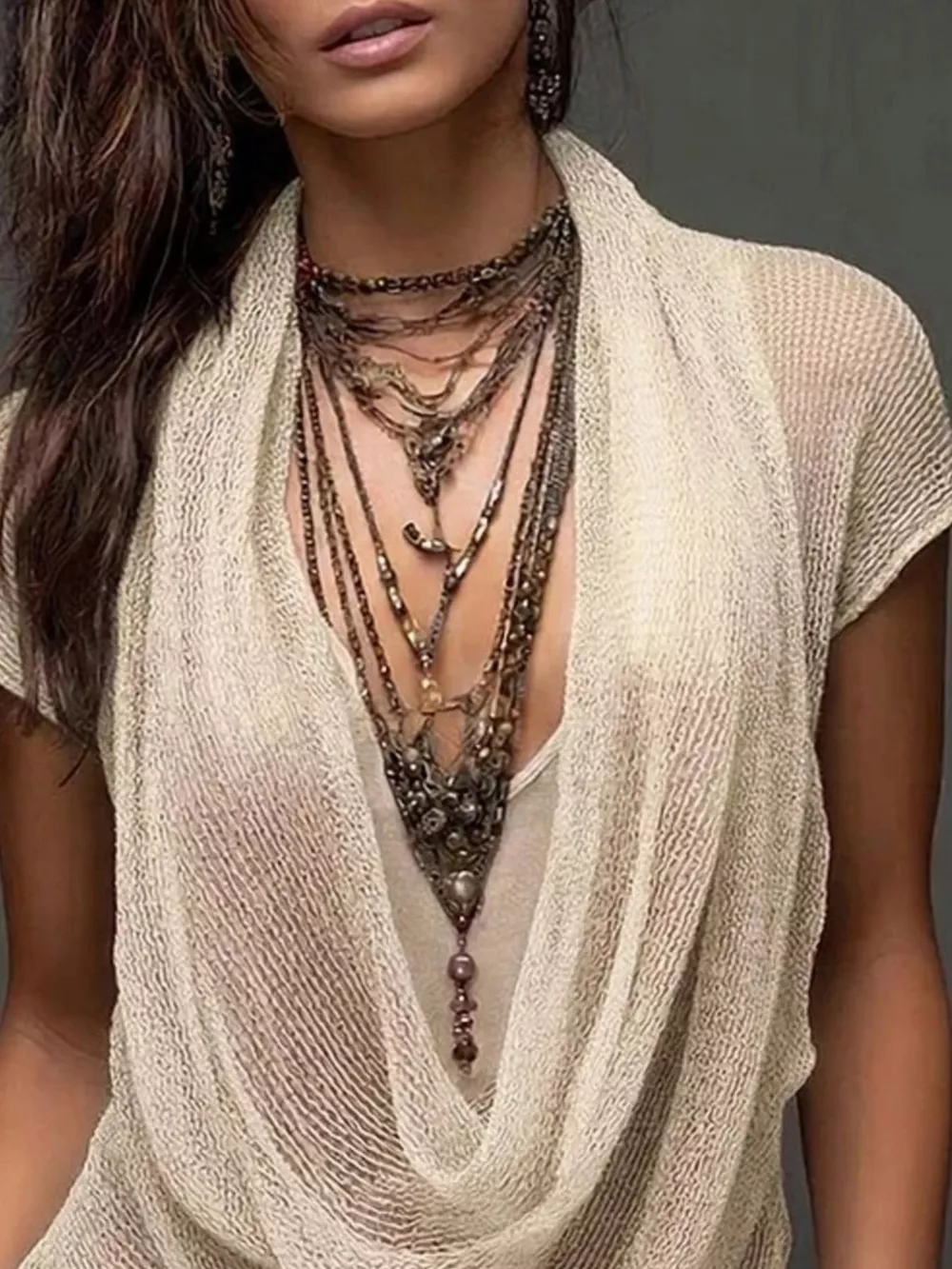 Full Size Scoop Neck Tank and Cowl Neck Cover Up Set Plus Size, image 2