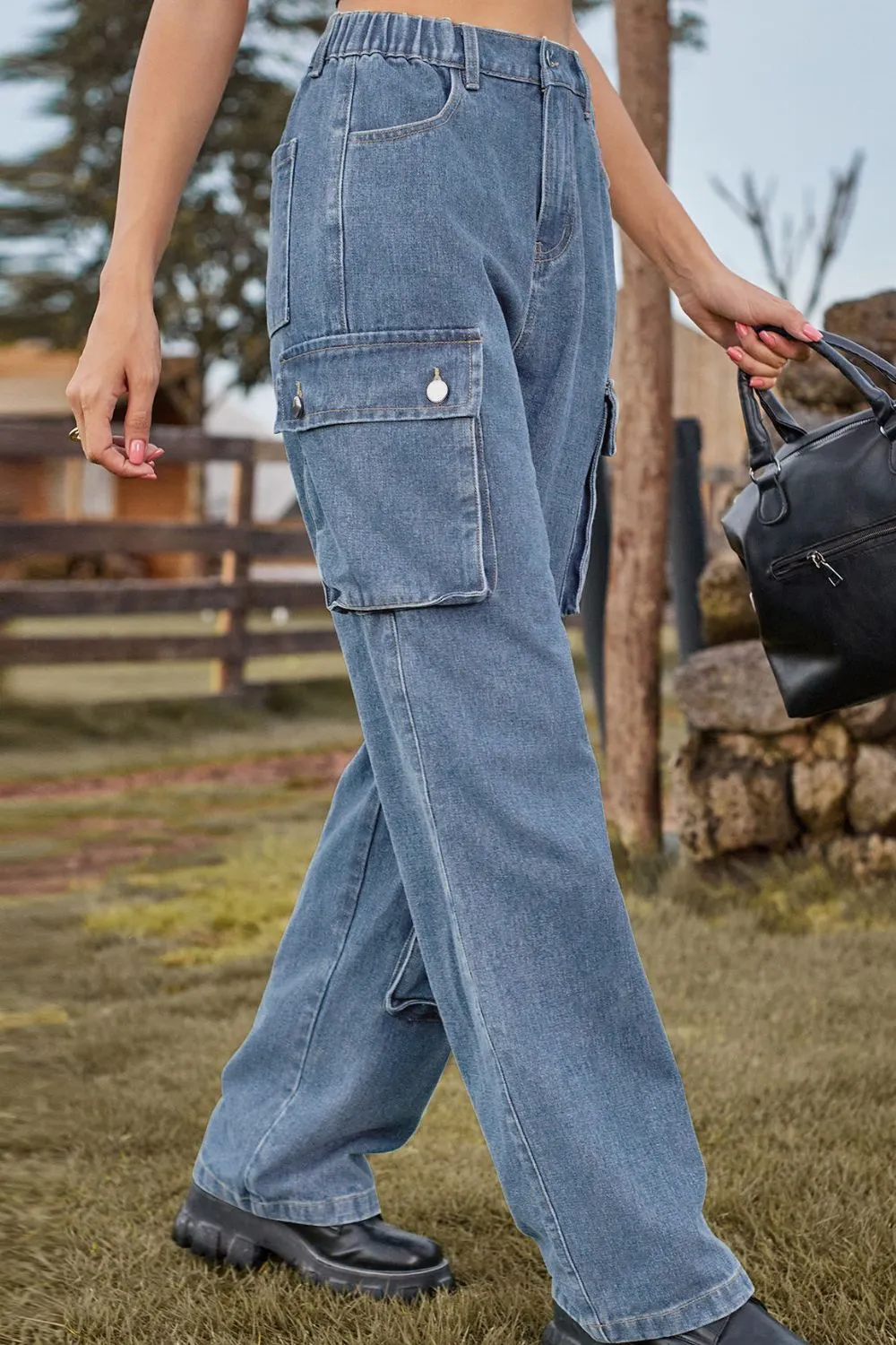 Loose Fit Long Jeans with Pockets, image 5