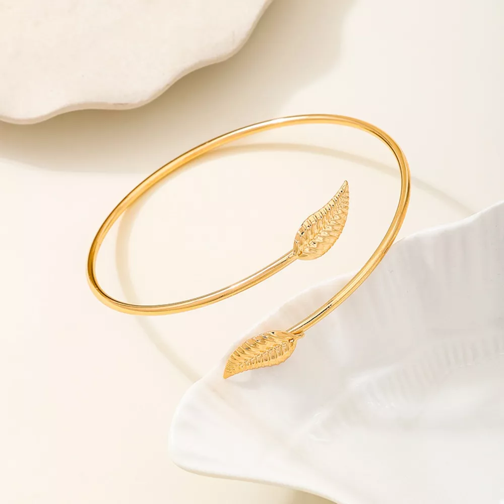 18K Gold-Plated Leaf Open Cuff Bracelet, image 3