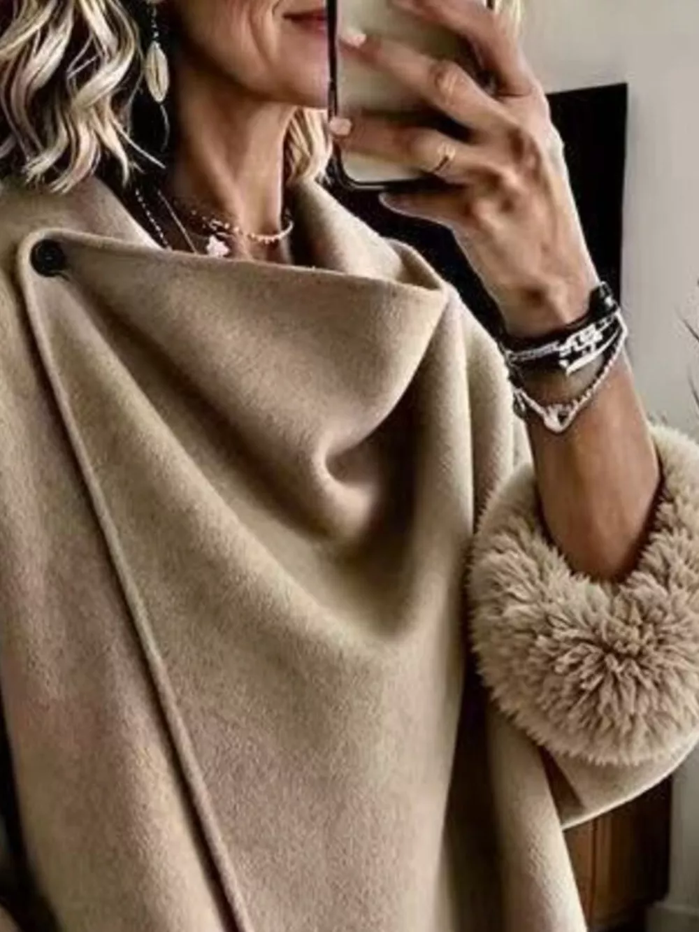 Full Size Elegant Asymmetric Faux Fur Cuff Outerwear Plus Size, image 8
