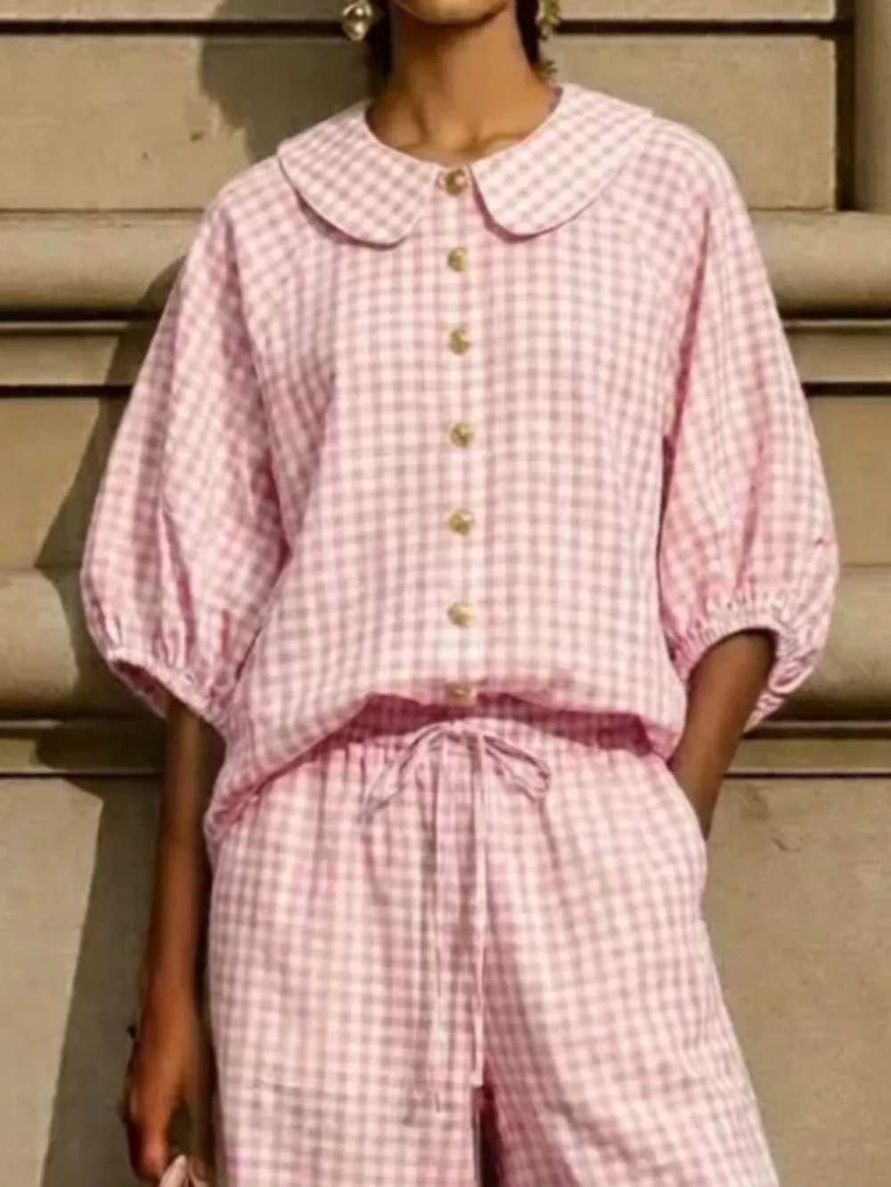 Full Size Plaid Button Up Shirt and Pants Set Plus Size, image 4