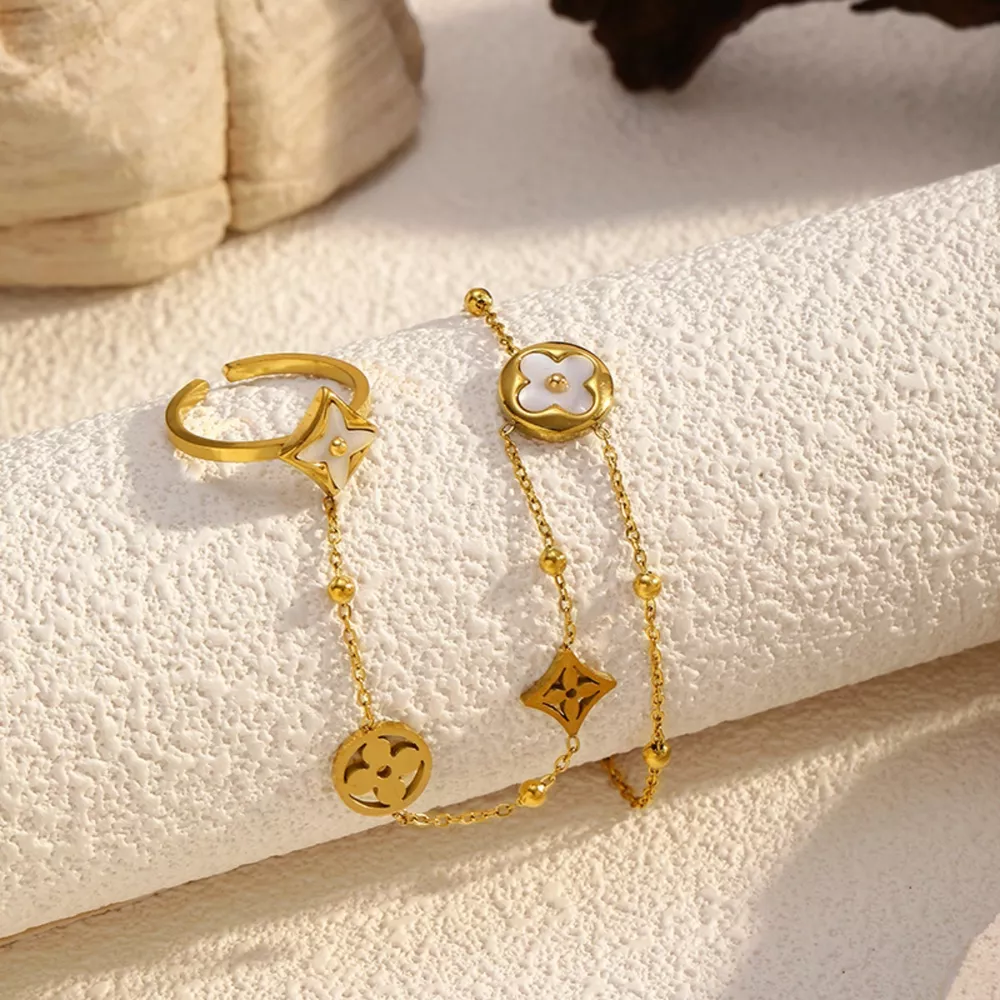 18K Gold-Plated Clover Charm Hand Chain Bracelet, image 6
