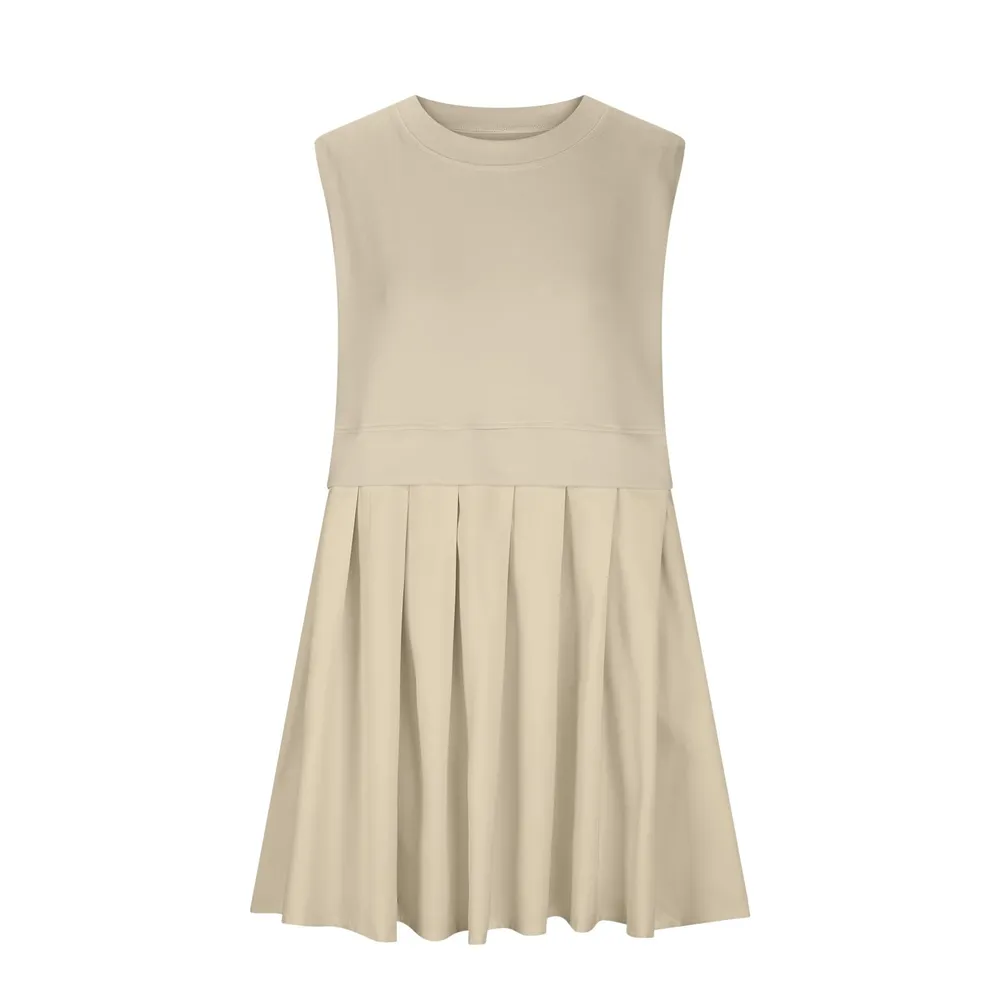 Pleated Round Neck Sleeveless Mini Dress, image 4