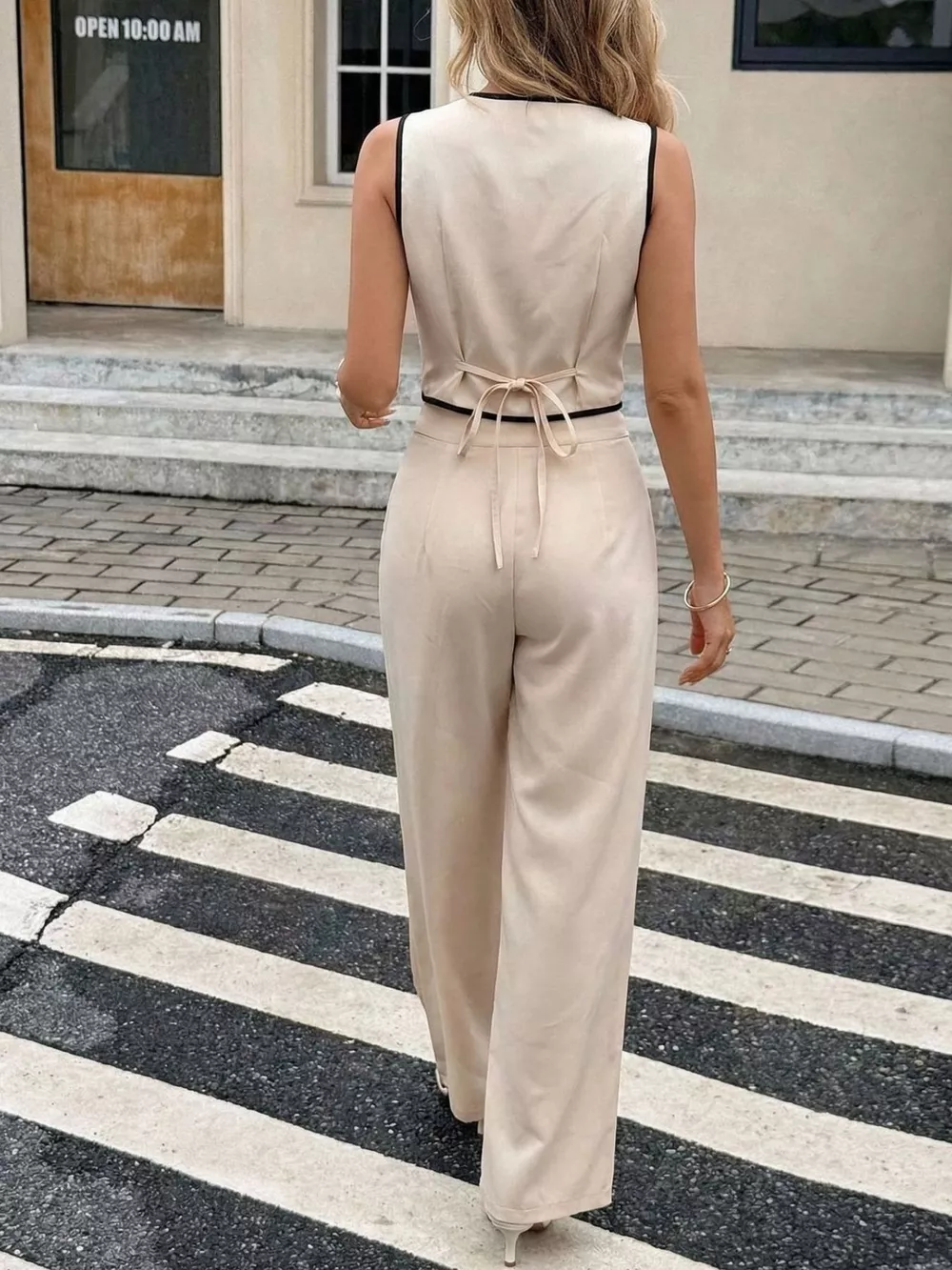 Contrast Trim Vest & Wide Leg Pants Set, image 4