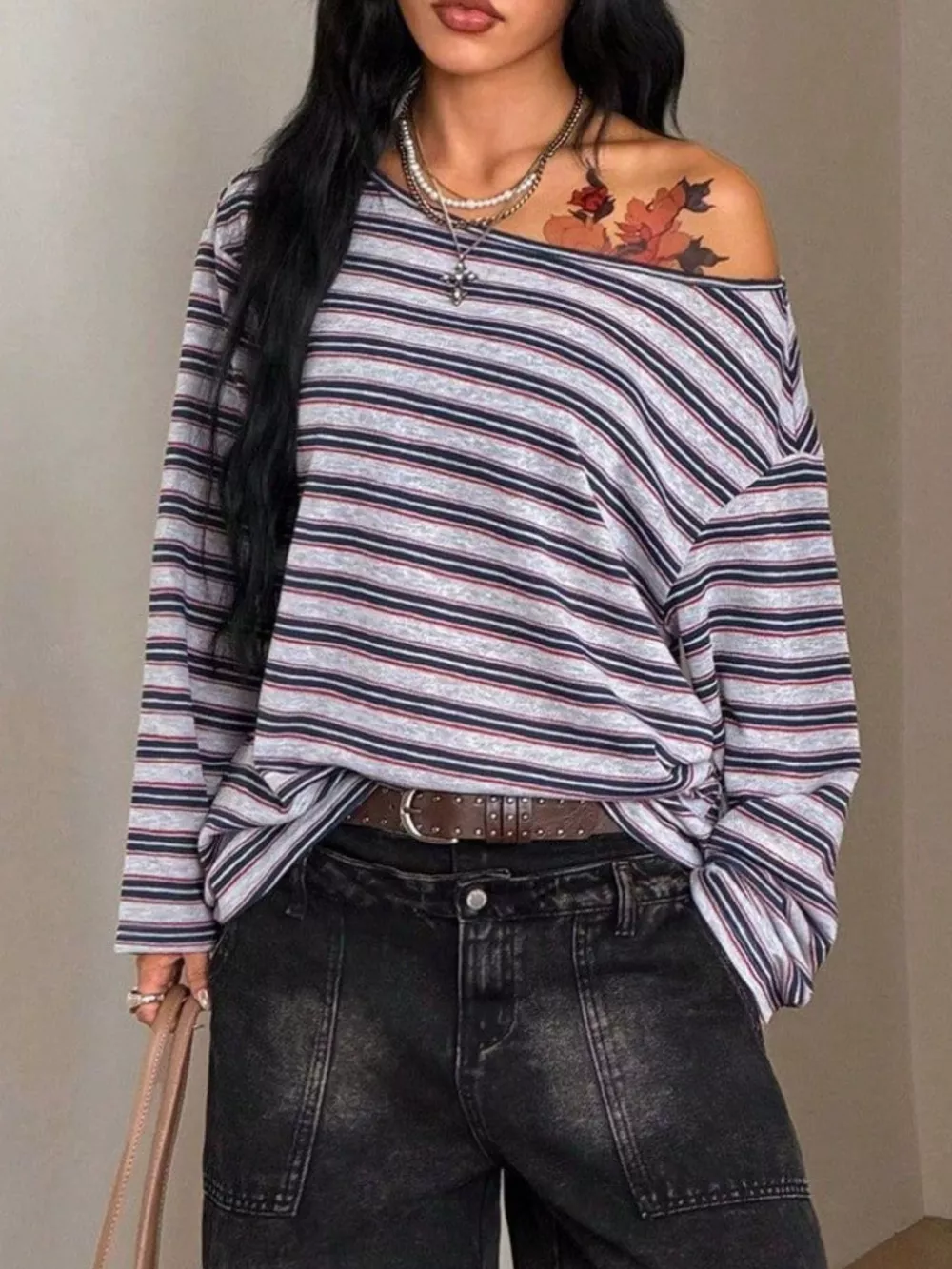 Striped Boat Neck Long Sleeve T-Shirt, image 10