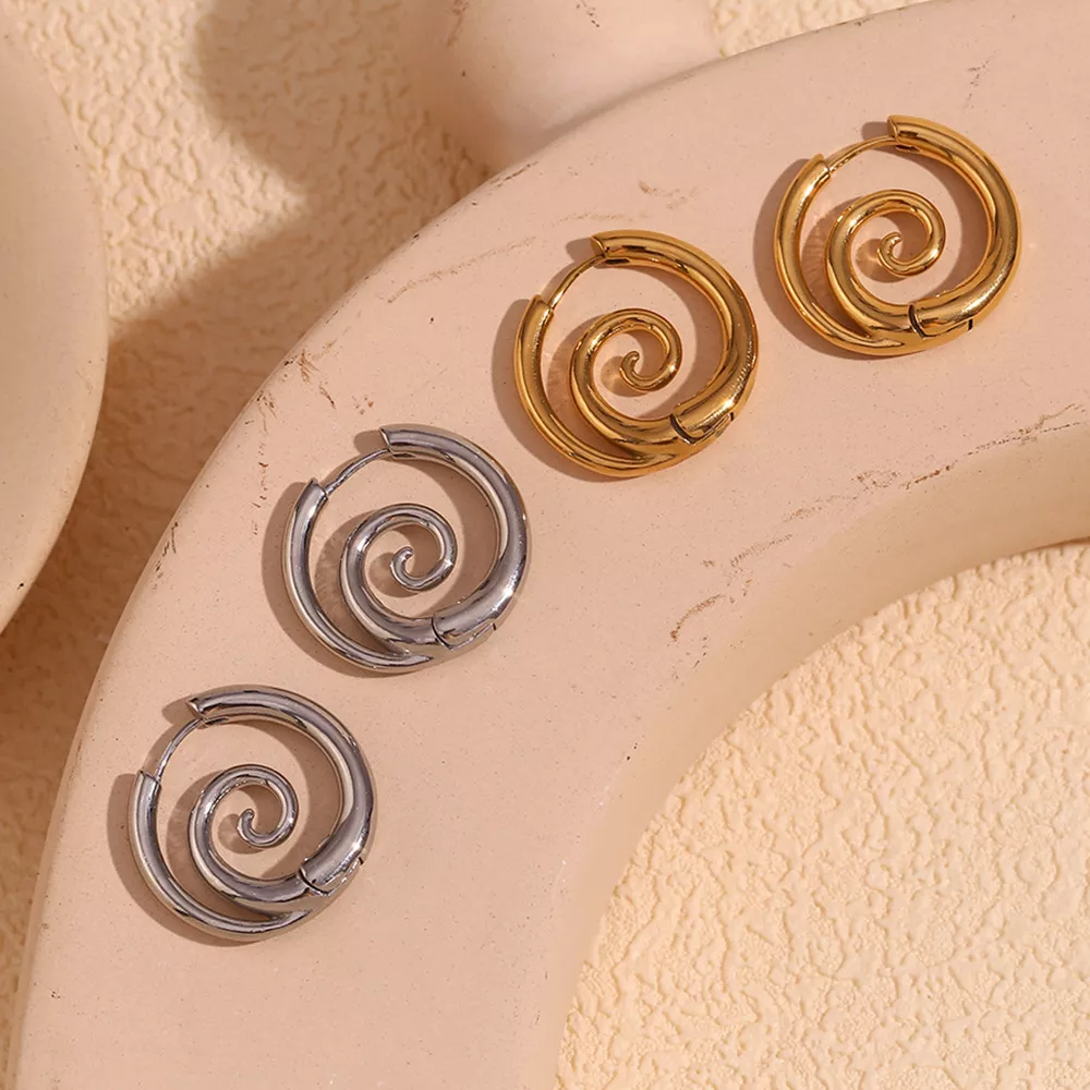 Stainless Steel Spiral Hoop Earrings, image 3