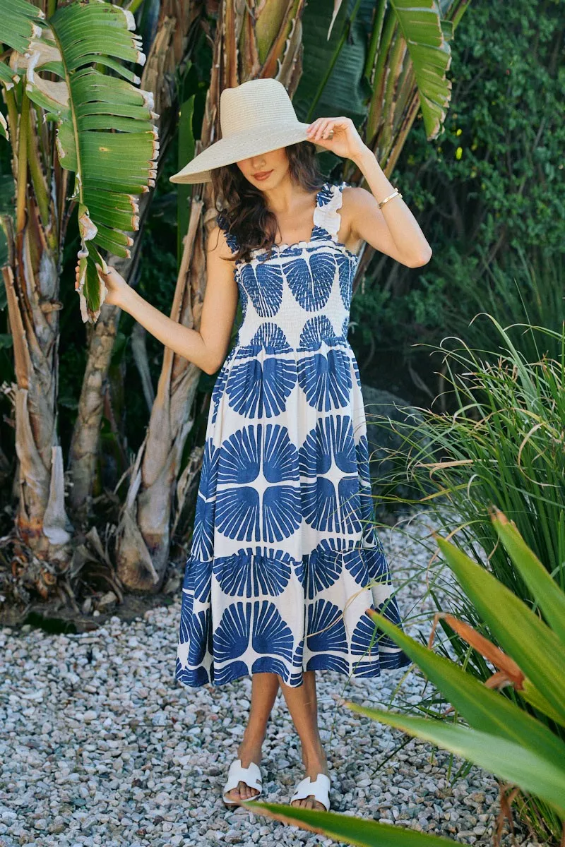 Abstract Print Smocked Bodice Tiered Lined Midi Dress, image 13
