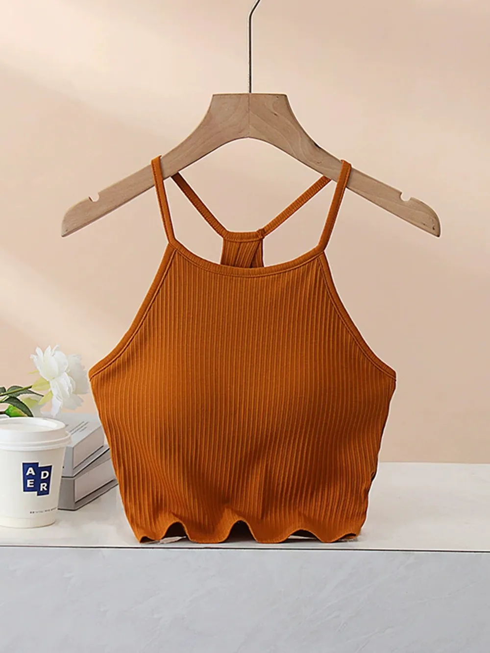Grecian Neck Cropped Tank with Chest Pads, image 21
