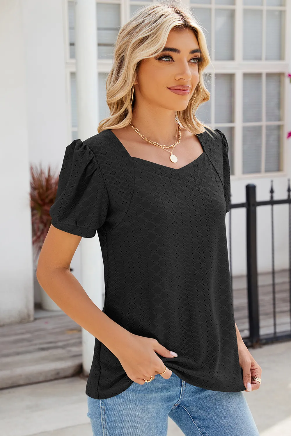 Eyelet Puff Sleeve T-Shirt, image 19