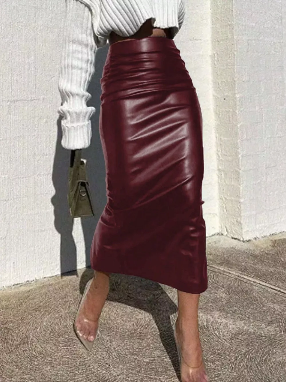 Slit Back Leather Skirt, image 2