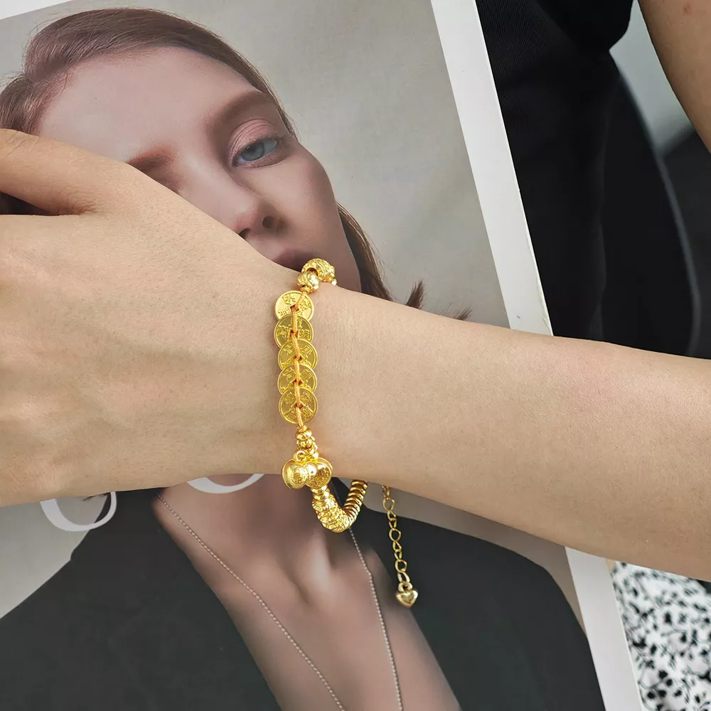 18K Gold-Plated Zinc Alloy Coin Bracelet, image 4