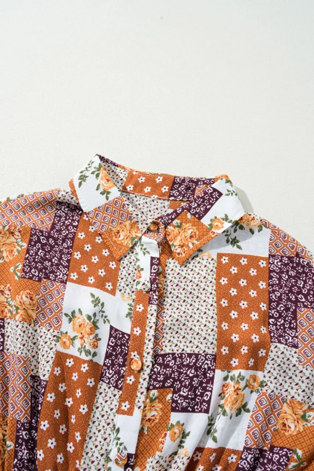 Printed Collared Neck Three-Quarter Sleeve Mini Shirt Dress, image 8