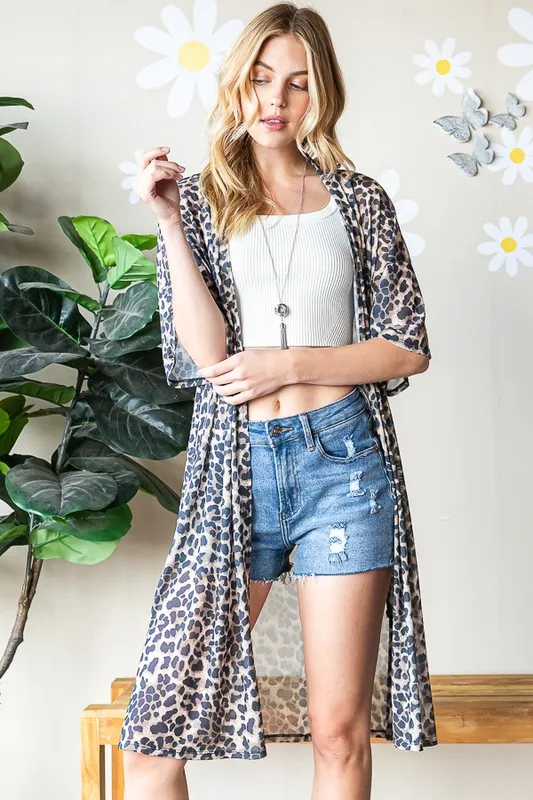 Full Size Leopard Open Front Cardigan Plus Size, image 6