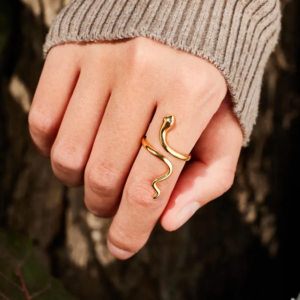 Snake Shape 18K Gold-Plated Bypass Ring, image 2