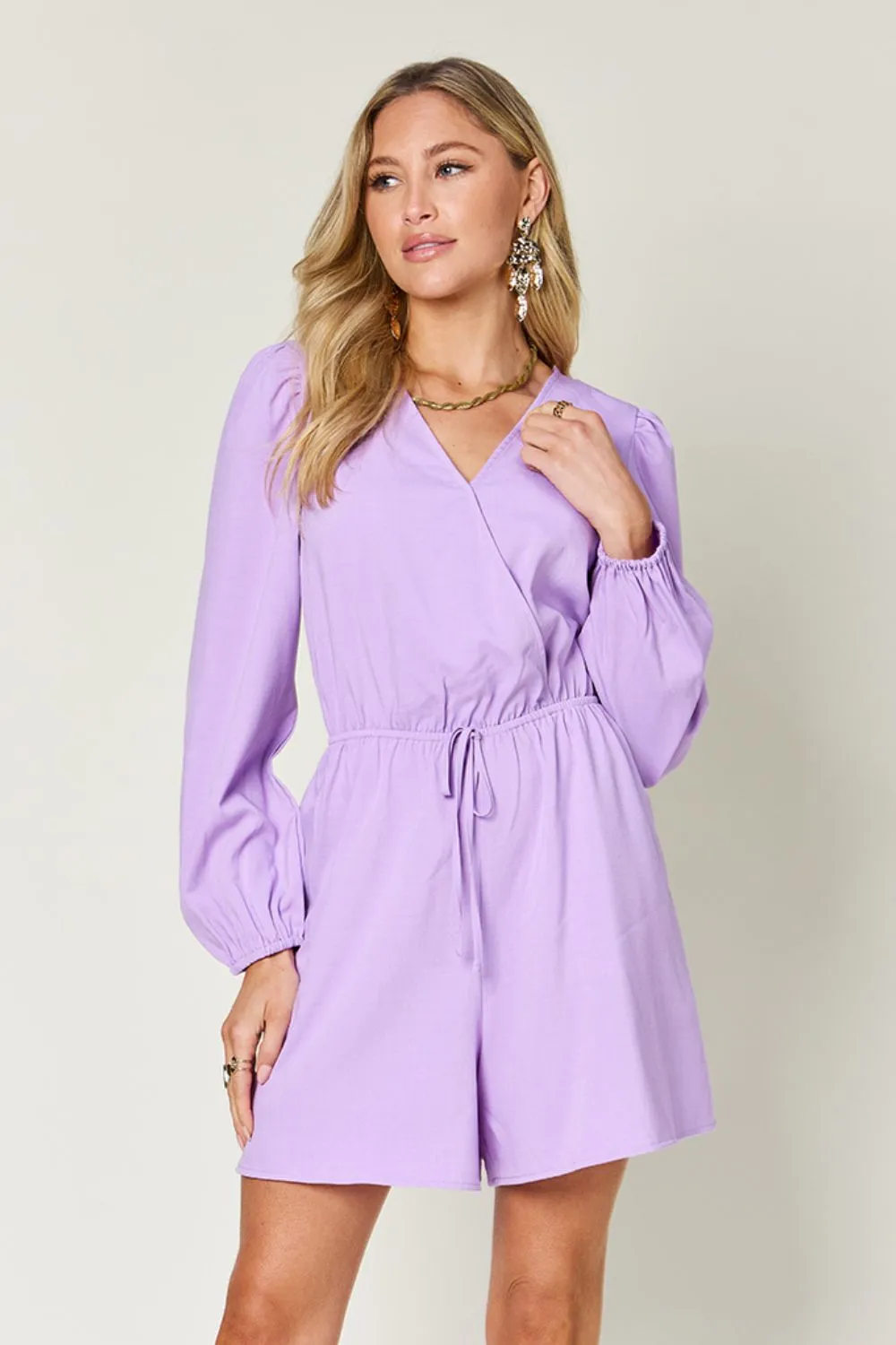 Full Size Drawstring Long Sleeve Romper, image 11