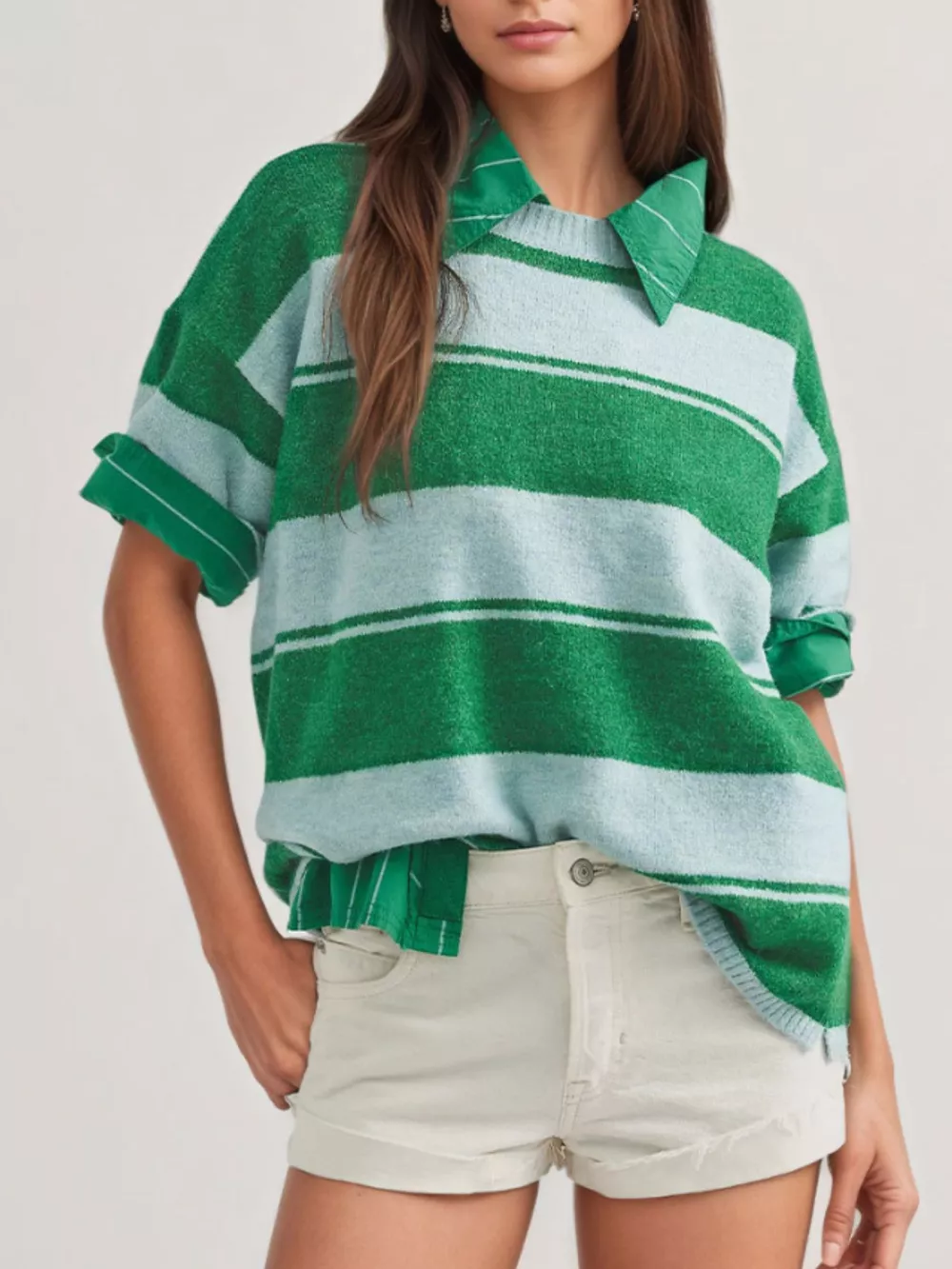 Striped Half Sleeve Sweater, image 2