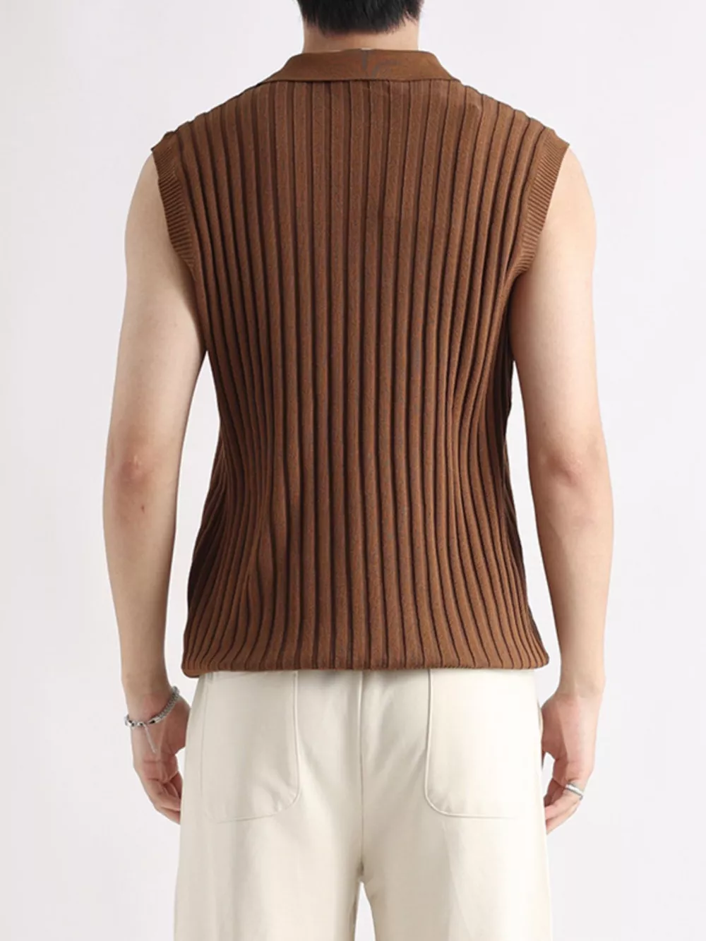 Men's Plus Size Ribbed Knit Zip-Up Tank, image 4