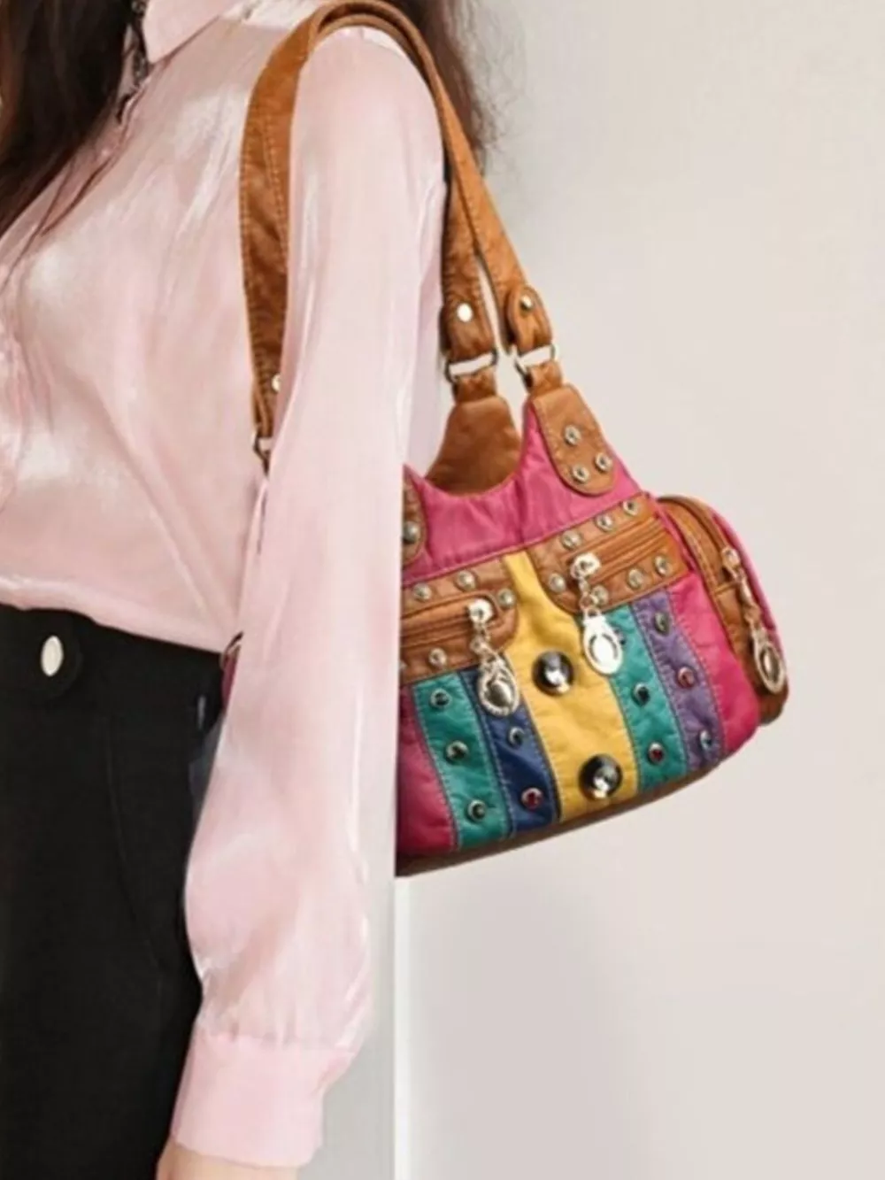 Rivet Decor Multifunctional Crossbody Bag, image 6