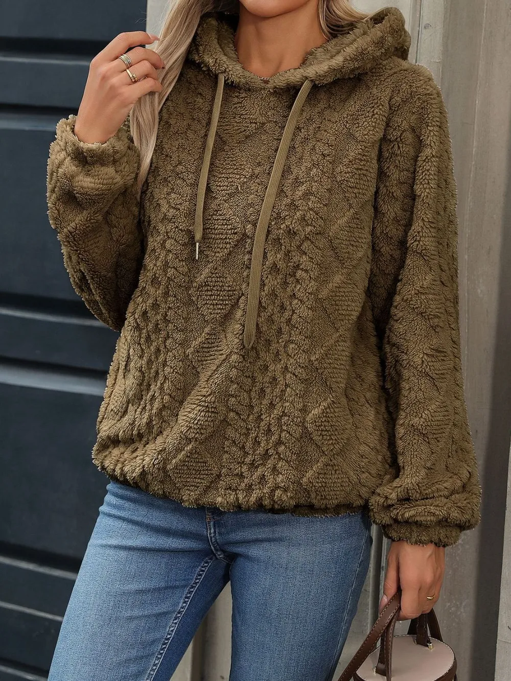Drawstring Long Sleeve Plush Hoodie, image 12