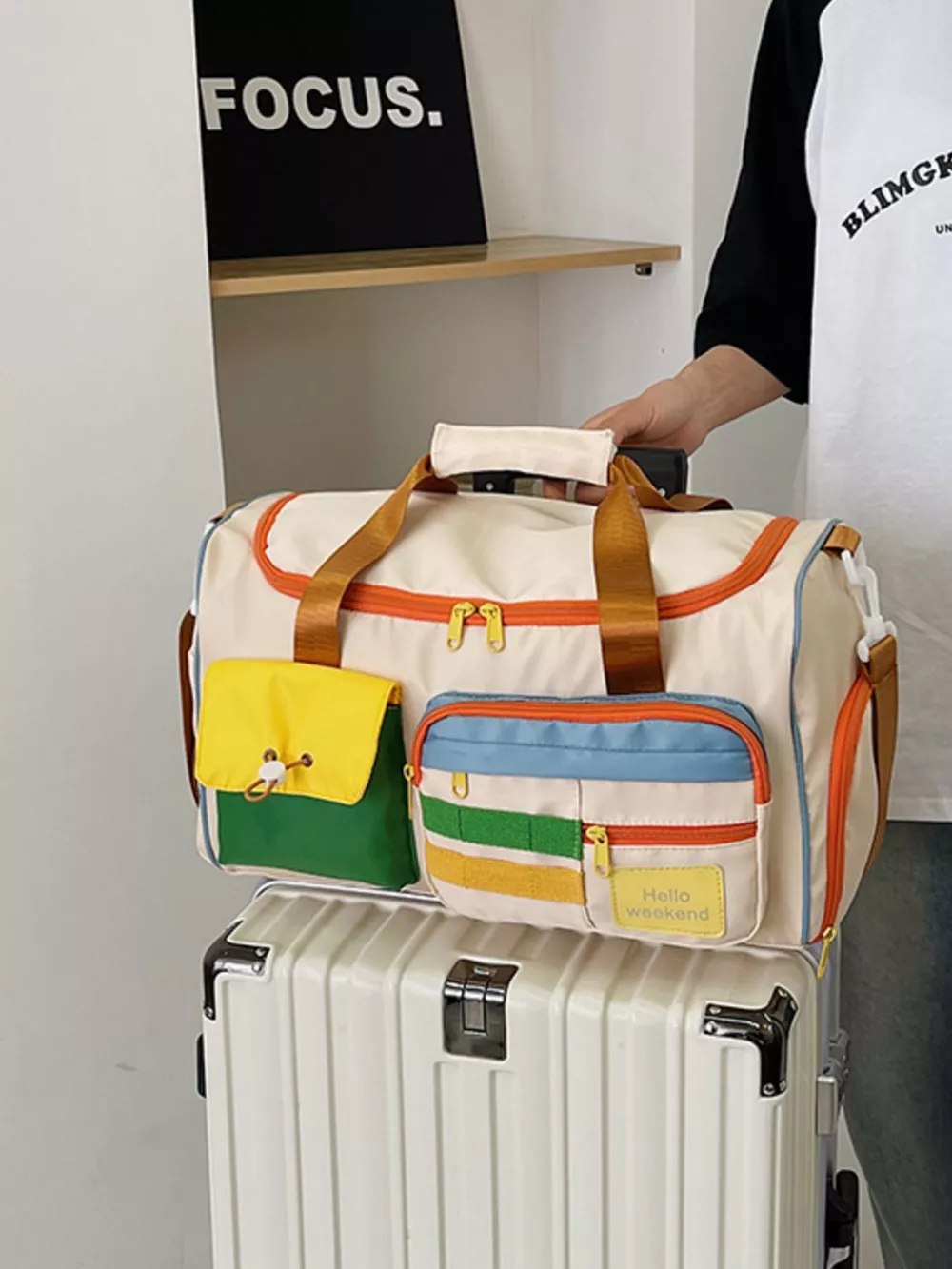Multi-Pocket Color-Block Travel Bag, image 6