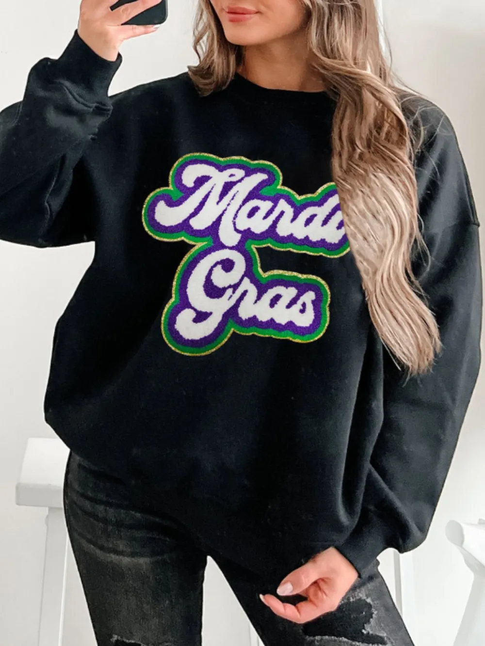 MARDI GRAS Round Neck Drop Shoulder Sweatshirt, image 5