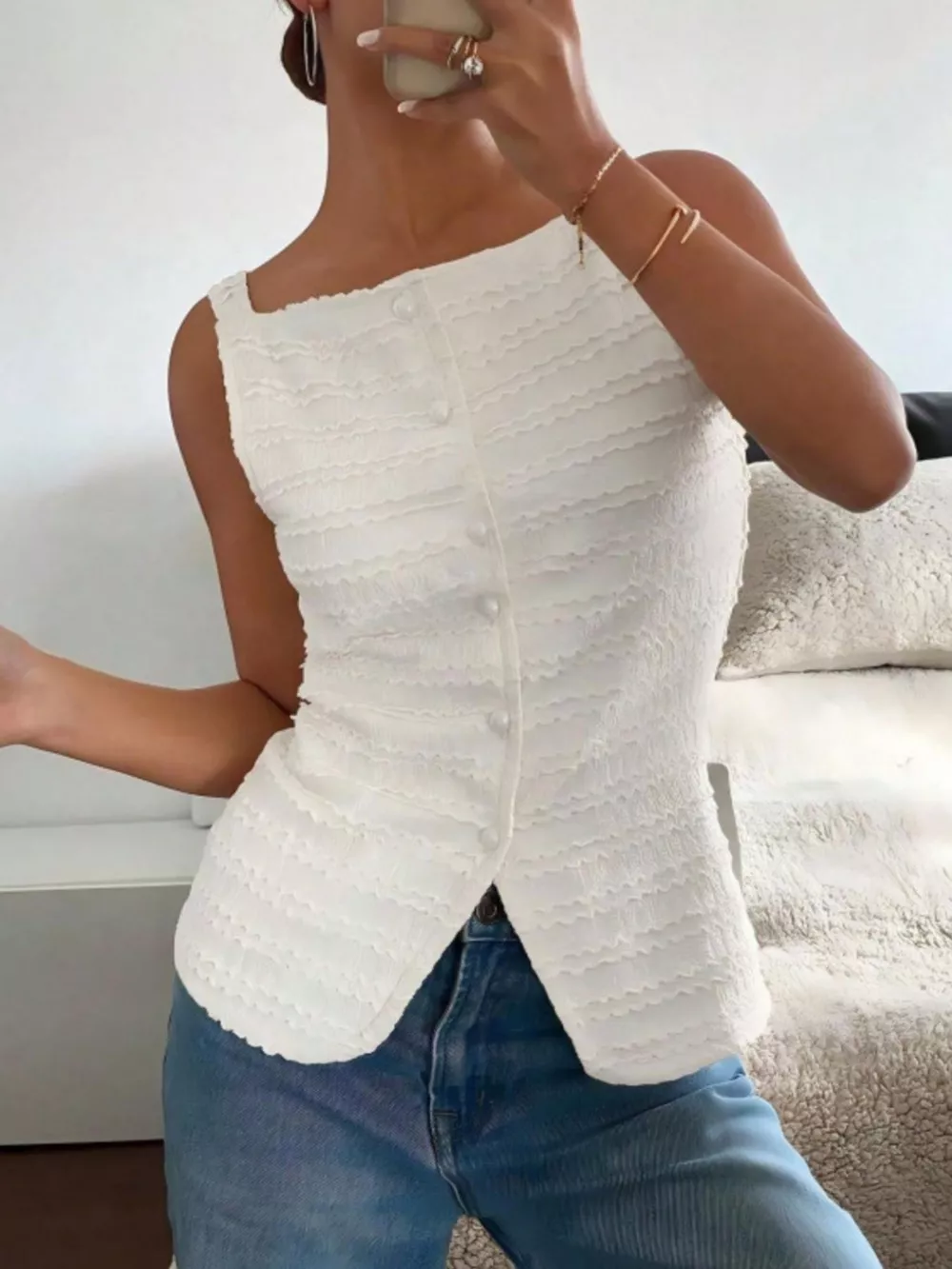 Textured Button-Front Tank, image 25