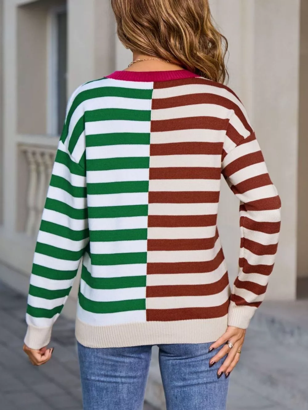 Striped Round Neck Long Sleeve Sweater, image 14