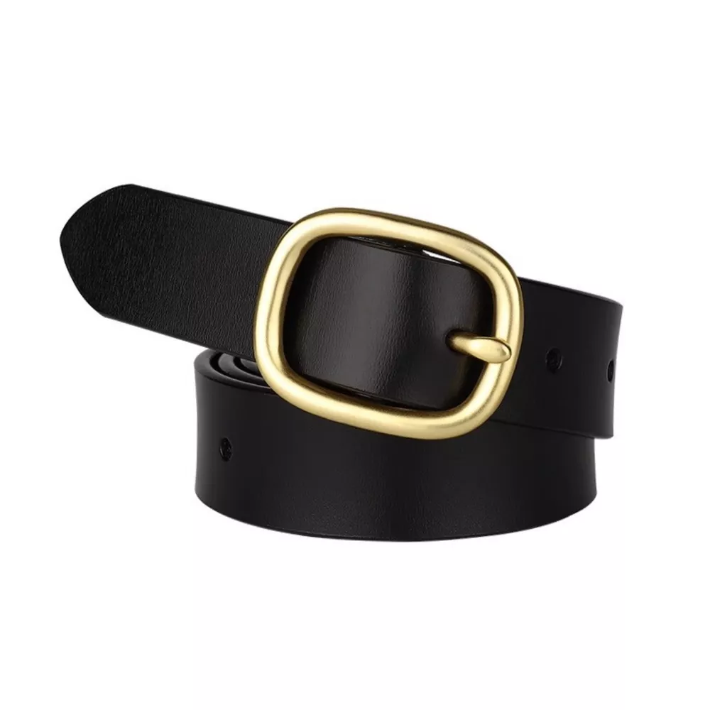Cowhide Leather Belt with Golden Buckle, image 4