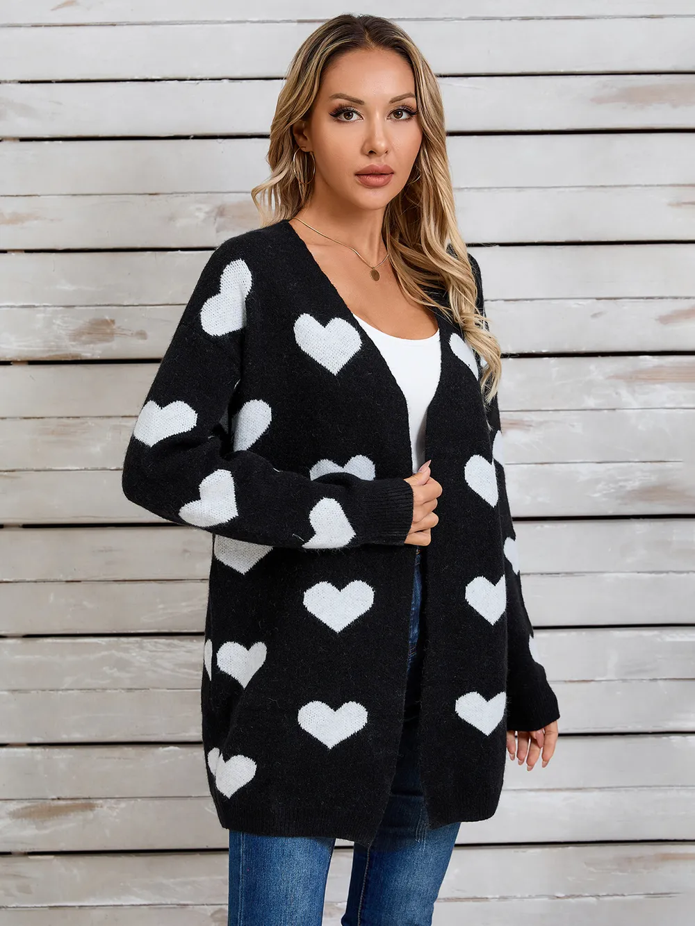 Heart Open Front Long Sleeve Cardigan, image 12