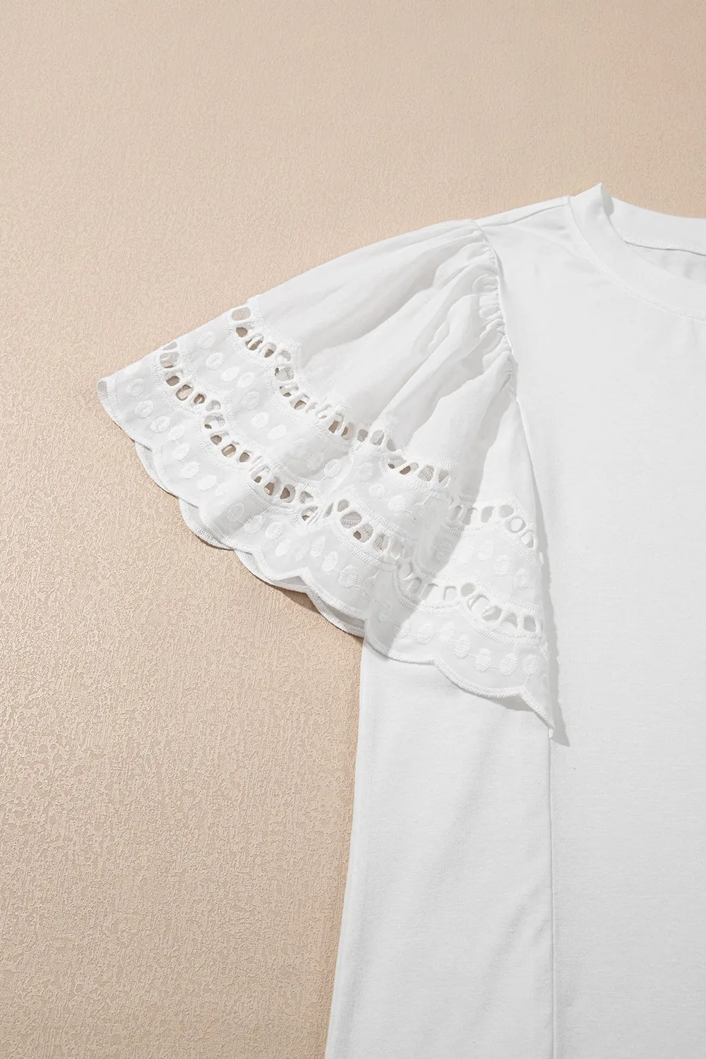 Hollow Out Embroidered Short Sleeve Round Neck Top, image 7