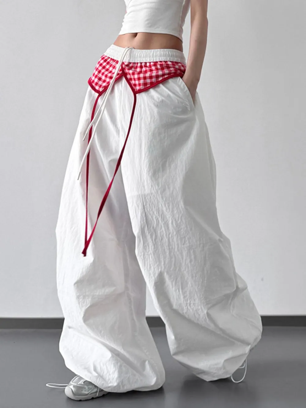 Wide Leg Pants with Checkered Detail, image 8