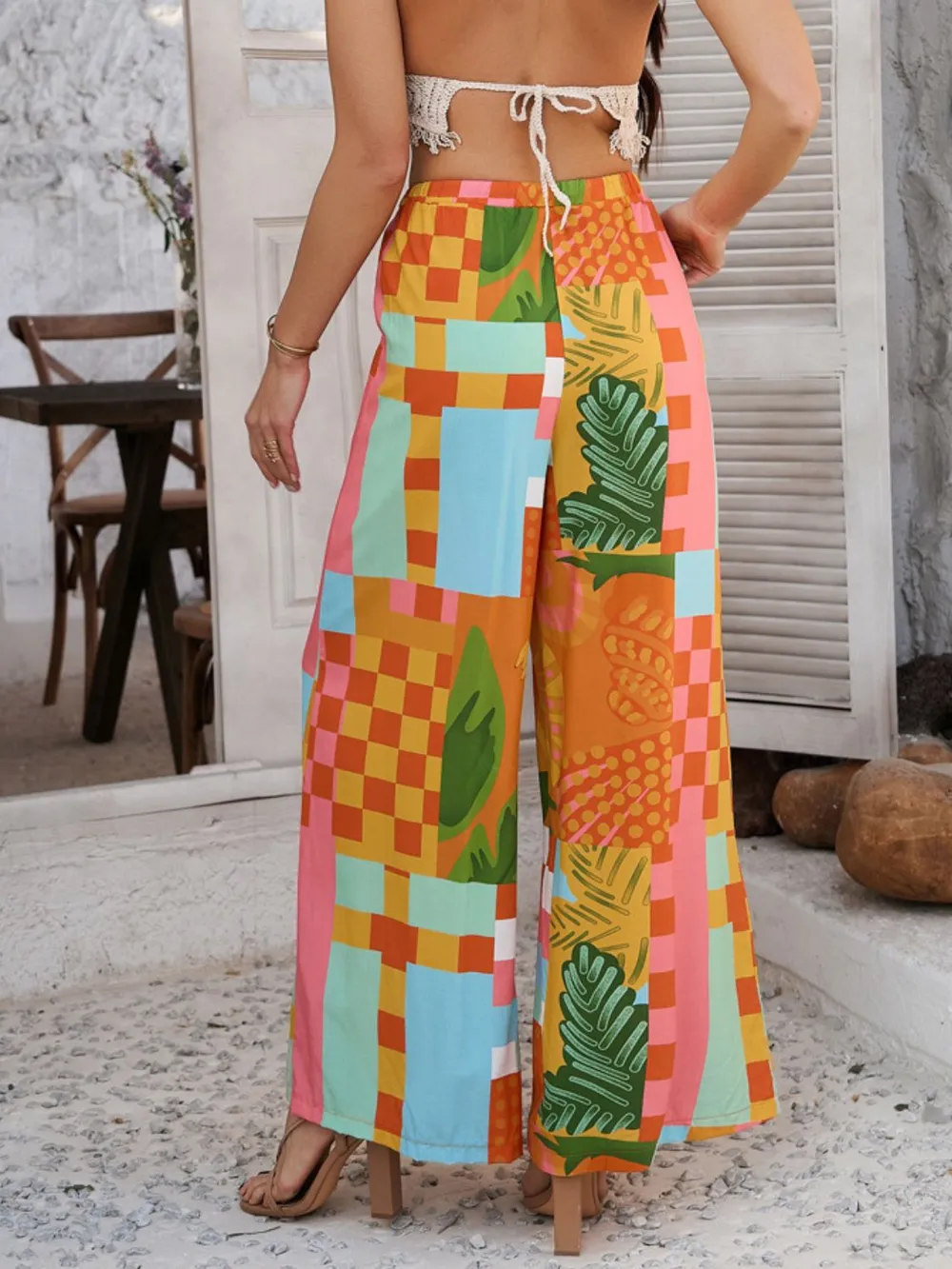 Drawstring Printed Wide Leg Pants, image 3