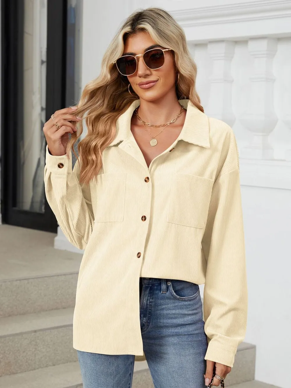 Button Up Long Sleeve Shirt with Breast Pockets, image 23
