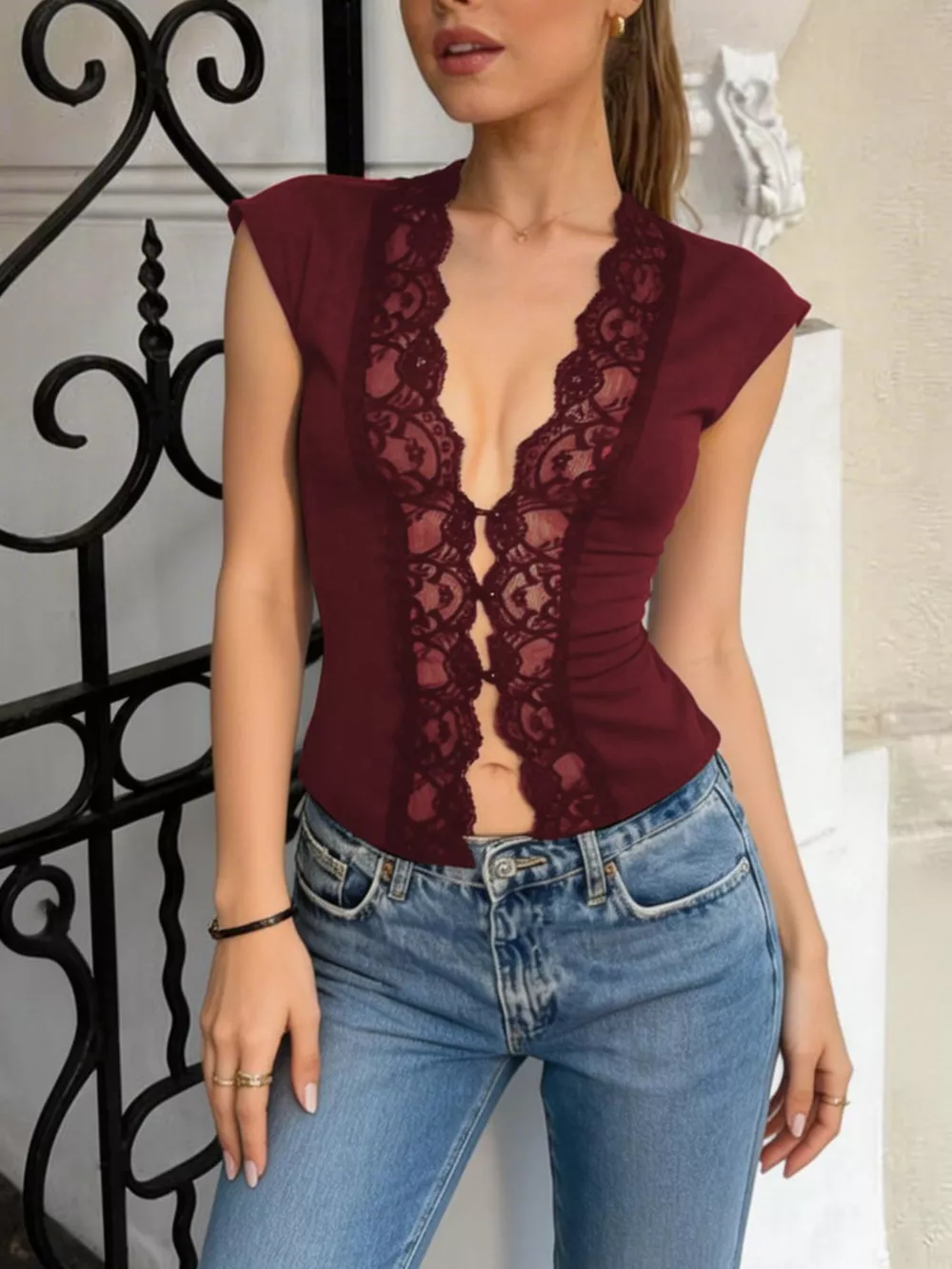 Lace Trim Button Front Vest, image 19