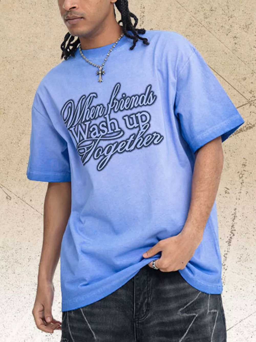 Men's Vintage Wash Letter Graphic Short Sleeve T-Shirt, image 3