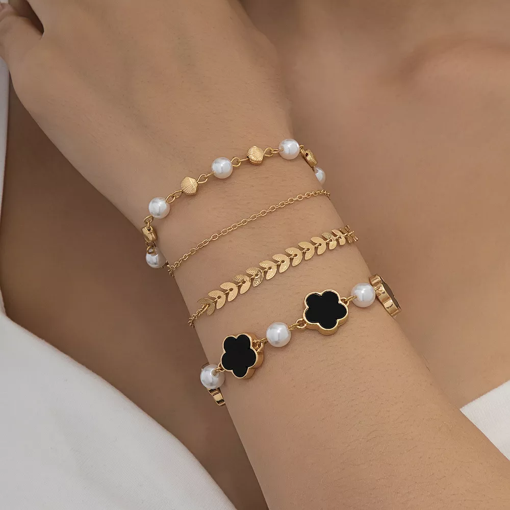 4-Piece 18K Gold-Plated Alloy Resin Bracelet, image 4