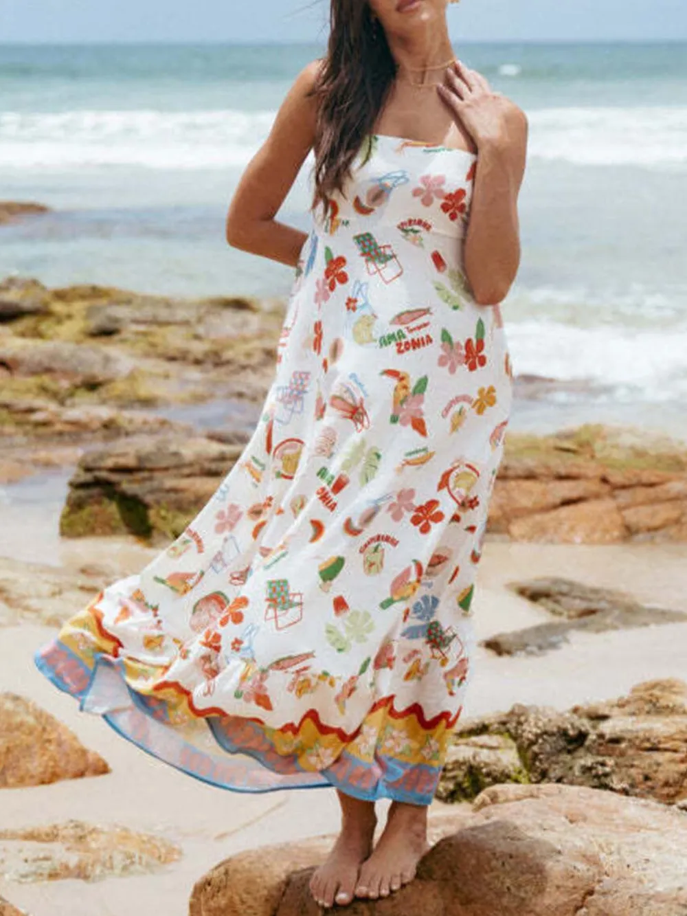 Printed Square Neck Maxi Cami Dress, image 6
