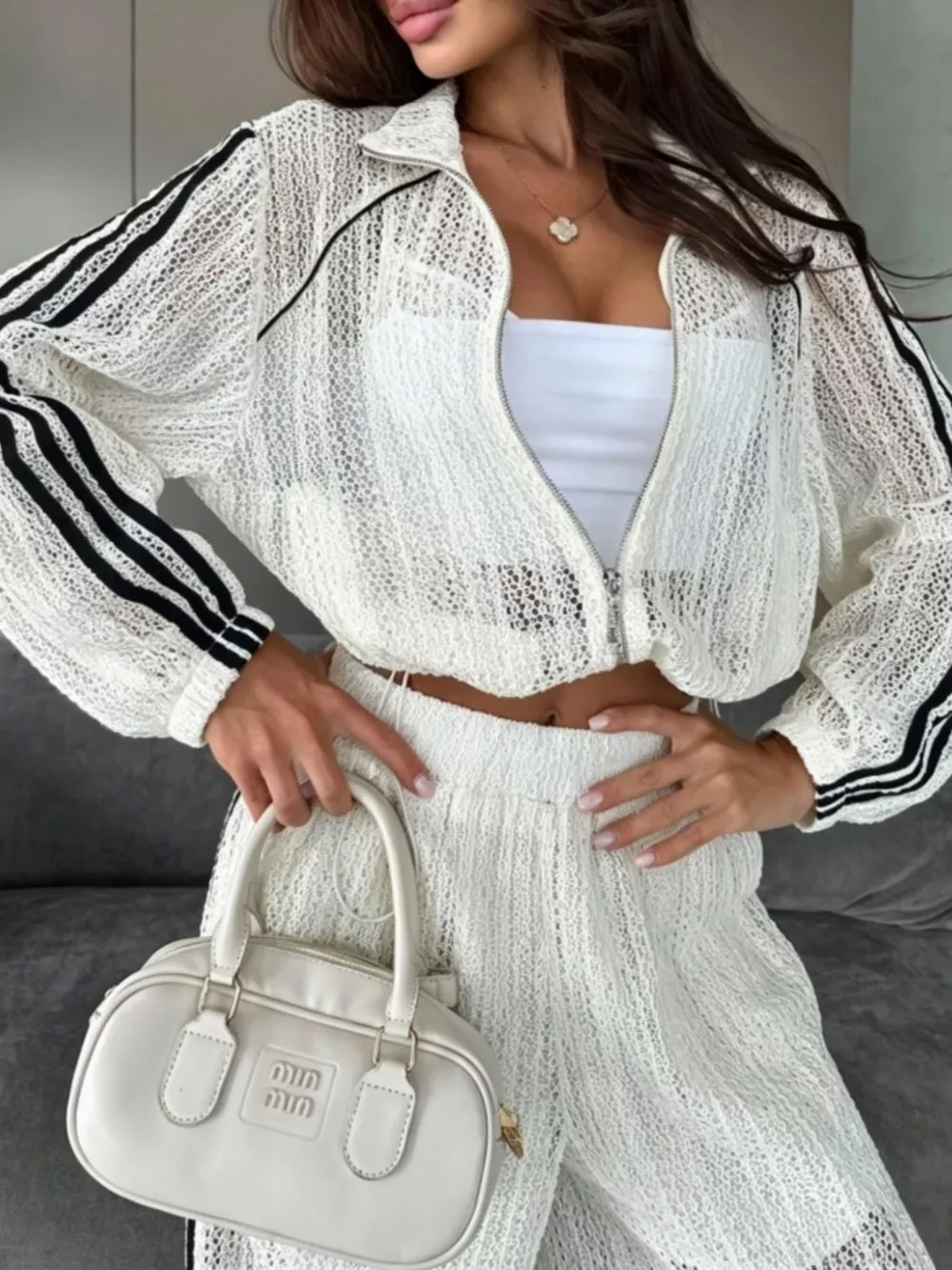 Side Stripes Zip Up Top and Pants Set, image 8