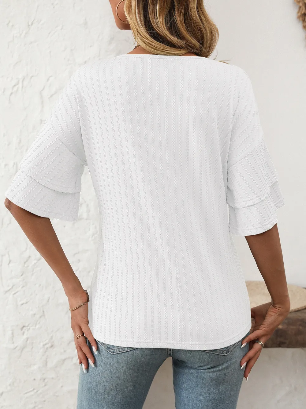 V-Neck Ruffle Half Sleeve Top, image 17
